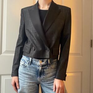 BOSS Women's Crop Black and Silver Blazer Jacket